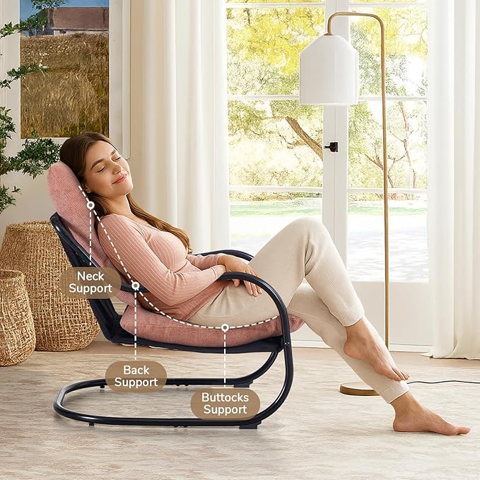 Peace nest Modern Accent Chair,Comfy Living Room Suspended Chair with Mental Frame,Bedroom Armchair with Soft Upholstered Cushion for Balcony Lounge Reading Meeting Room,Pink