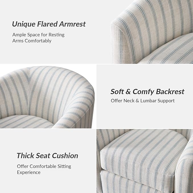 HULALA HOME Modern Swivel Accent Chairs Set of 2 with Solid Wood Base, Round Swivel Barrel Chairs with Striped Pattern, No Assembly Required, Blue