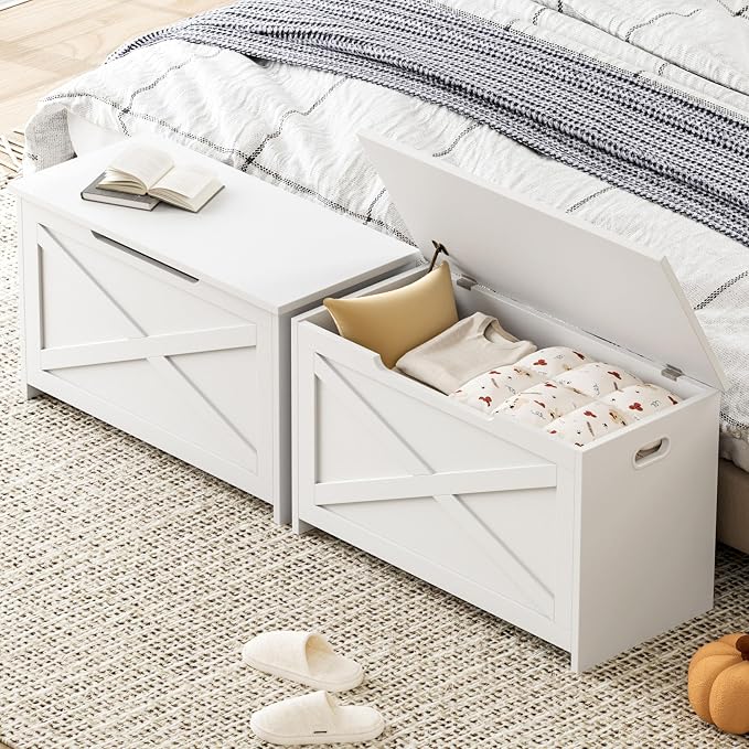 GarveeHome 30 in Storage Chest, Wooden Storage Bench with Safety Hinge, Easy Assembly, Large Shoe Bench for Entryway, Living Room, Bedroom - Image 4