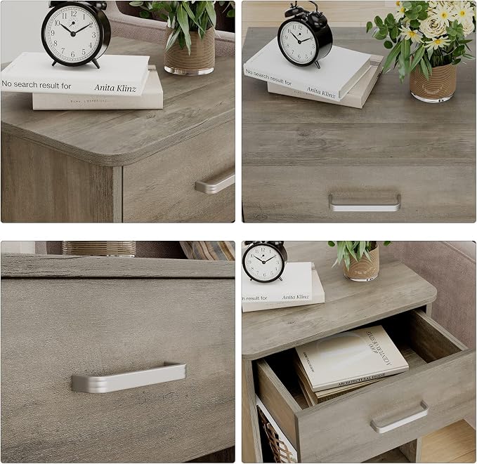FOTOSOK Nightstand Set of 2, 2-Tier Side Table with Drawer and Storage Shelf, Bedside Table End Table, Modern Night Stand for Bedroom, Home Office,Vintage Grey - Image 8