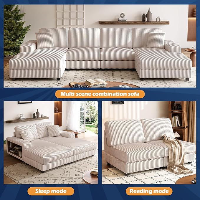 ERYE U-Shaped Modular Sectional Sofa Convertible Symmetrical Sofa Couch with Removable Chaise Lounges, U Shaped Double Chaises Sectional Couches with Storage Armrests