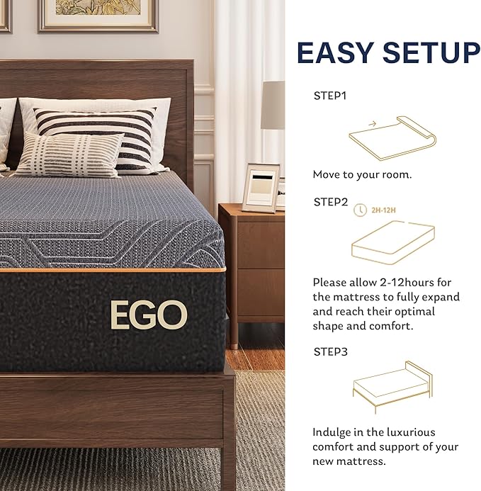 EGOHOME 14 Inch Twin Mattress, Copper Gel Memory Foam Mattress for Pain Relief, Therapeutic Mattress in a Box, CertiPUR-US Certified, Fiberglass Free Medium Mattress, Black