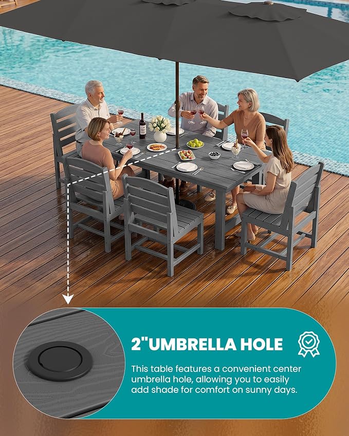 SERWALL Patio Dining Sets for 10 Person, HDPE Dining Set with 2 Tables, 8 Armless Chairs and 2 Armed Dining Chairs, Gray - Image 5