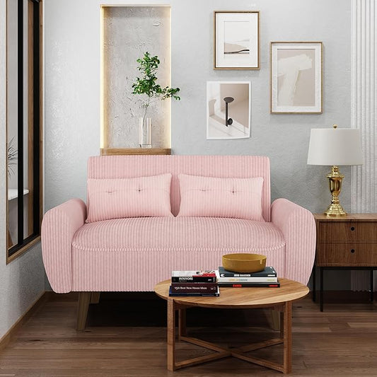 Shintenchi Small Modern Loveseat Couch Sofa, Mid Century Fabric Upholstered 2-Seat Sofa Couch Love Seats Furniture for Small Space,Living Room,Studio,Apartment with 2 Pillows, Pink