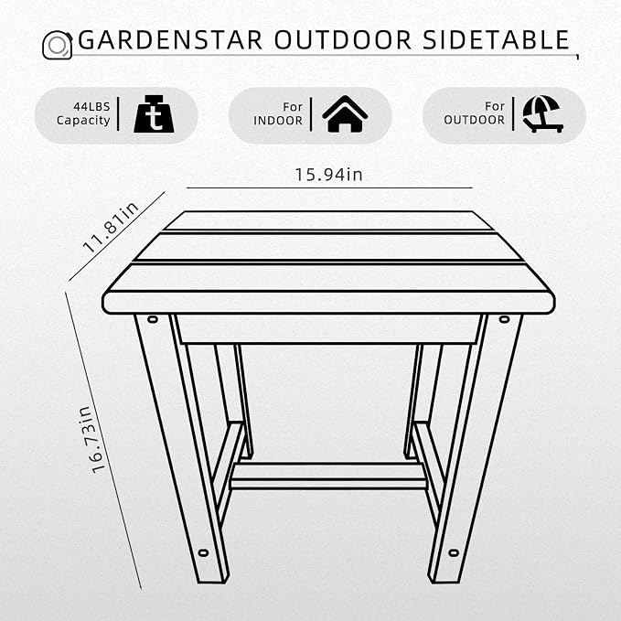 GARDENSTAR Adirondack Square Side Table,one-Tier Outdoor end Table, Patio Side Table for Pool,Porch,Backyard,Relaxing Companion - Image 3
