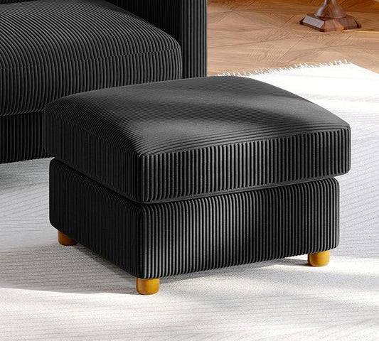 25.2" Couches for Living Room, Comfy Black Ottoman with Storage, Foot Rest Tool-Free Setup, Small Ottoman Foot Rest for Couch, Corduroy Couch for Bedroom, Apartment, Office