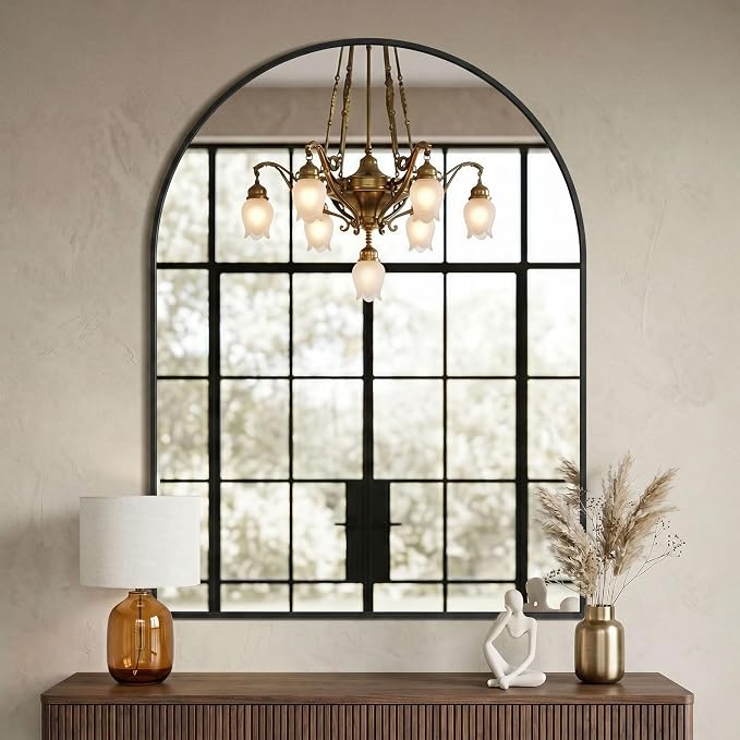 AMOISE Arched Bathroom Mirror, 40" x 30" Black Metal Frame Vanity Wall Mirror, Shatterproof Accent Mirror for Bedroom, Entryway and Living Room - Image 7