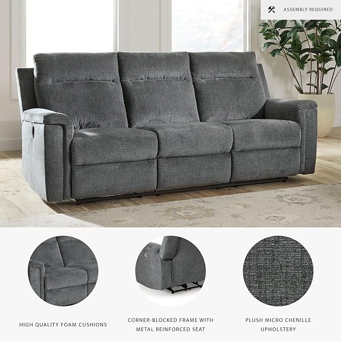 Signature Design by Ashley Barnsana Minimalist Power Reclining Sofa with USB Charging Ports, Gray