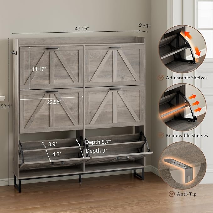 BORNOON Shoe Cabinet with 6 Flip Drawers Narrow Shoe Storage Cabinet Organizer Wooden Freestanding Shoe Rack Hidden Slim Shoes Storage Cabinet for Entryway, Hallway, Living Room, Bedroom - Image 2