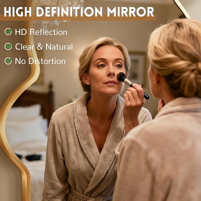 Irregular Wall Mirror, Gold Bathroom Wavy Abstract Mirror for Over Sink, Decorative Cloud-Shaped Wall Mirror, Stylish Shatter-Proof HD Mirror for Bedroom, Entryway (38"x23", M, 1 Pack) - Image 8