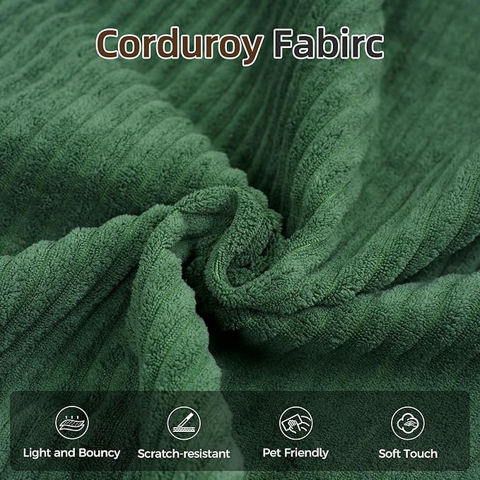 Convertible Sofa Bed, 4-in-1 DIY Combination Modular Couch with Pillows, Comfy Boneless Sleeper Sofa Bed with Fixed-Shape Frame, Corduroy Convertible Lounge Couch for Living Room, Green