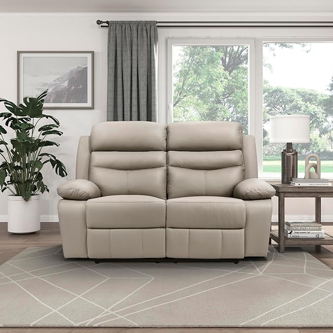 Lexicon Recliner Sofa for Living Room, Double Reclining RV Couch, Power Wall Hugger Recliner Home Theater Seating Leather Match Reclining Sofa, with USB Charge Port, 64''W Loveseat, Latte
