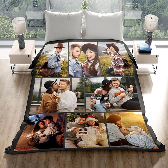 Printwoo Custom Blanket with Picture Text Customized Thow Blanket Personalized Blankets Customize Gifts for Mom Dad Couple Girlfriend Boyfriend Wife Husband