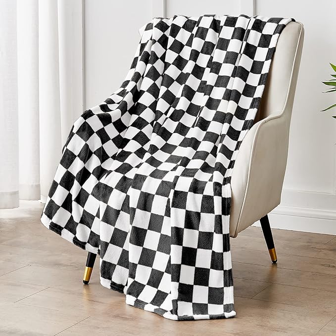 Edenleaf Checkered Blanket Flannel Throw Blankets Soft Cozy Checkered Grid Print Chessboard Gingham Pattern Throws for Bed Sofa Couch for All Seasons, 60x80 Inch, Black
