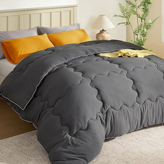 BEDLORE Twin Comforter Duvet Insert - All Season Down Alternative Quilted Bedding, Ultra Soft Lightweight with 4 Corner Tabs, Machine Washable Twin Size Bed Comforter, Grey 88 x 68 Inches