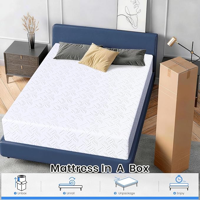 Cal King Mattress 8 inch, Cooling Gel Memory Foam Mattress, Mattress in a Box with Zipper Cover, Fiberglass Free, CertiPUR-US Certified, Adjustable Base Compatible