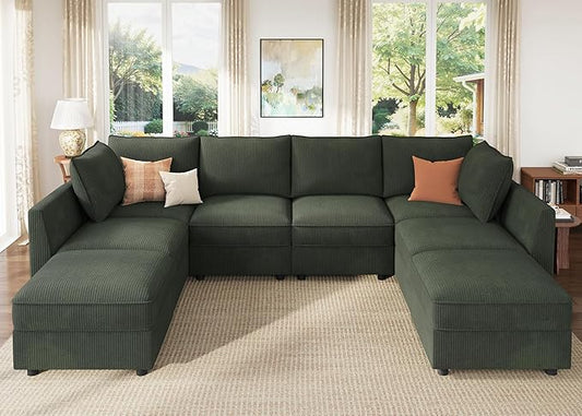 HONBAY Modular Sectional Sofa Couch with Storage, Modern U Shaped Sectional Sofa, Convertible Couches for Living Room - Green