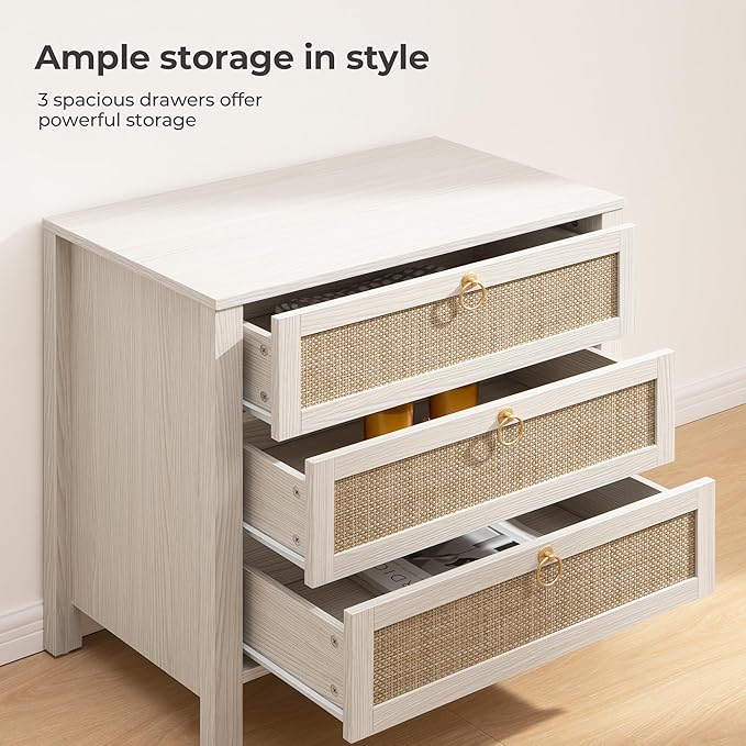 SICOTAS Nightstand Set of 2 with Drawers, Rattan Nightstands, Large Modern Boho Night Stand Wide Bedside Tables for Bedroom - Image 5