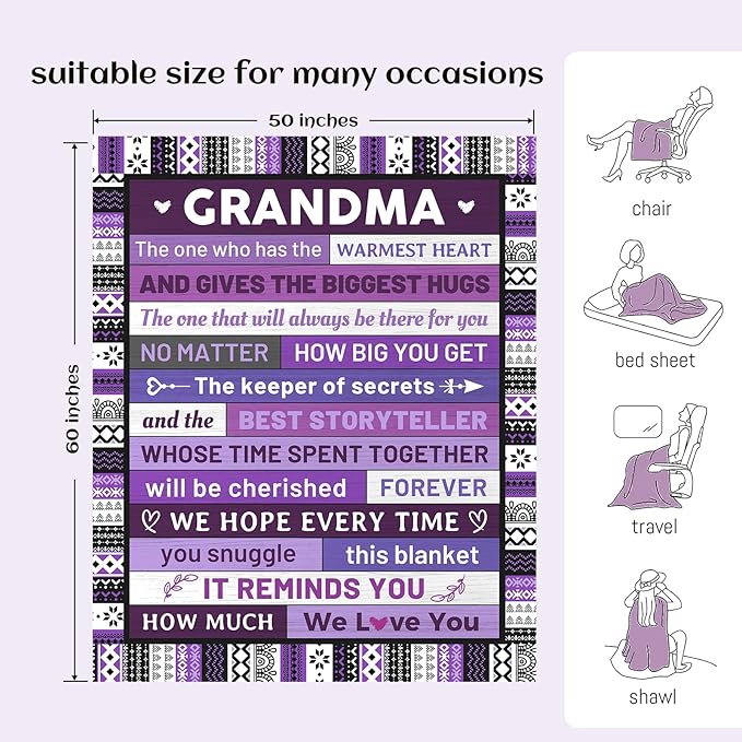 Grandma Gifts Blanket - Birthday Gifts for My Dear Grandma, Unique Nana Gift on Mother's Day Christmas - Soft Throw Blanket Present 60" x 50