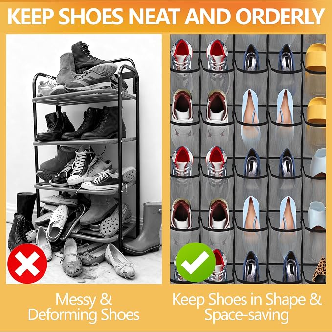 Over the Door Shoe Organizer, 40 Large Mesh Pockets Hanging Shoe Rack Organizer for Closet Behind The Door Storage Holder for Entryway Bedroom Dorm Gray - Image 5
