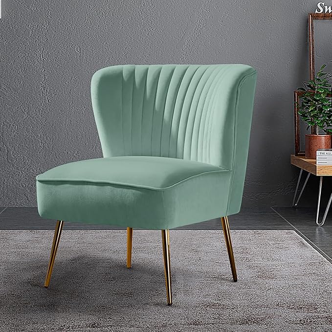 HULALA HOME 3 Piece Velvet Living Room Furniture Set, Modern Comfy Upholstered Chair Set with Golden Legs, Include Loveseat & 2 Accent Chairs for Bedroom, SAGE Tufted 2-Seater Sofa & Armless Chairs