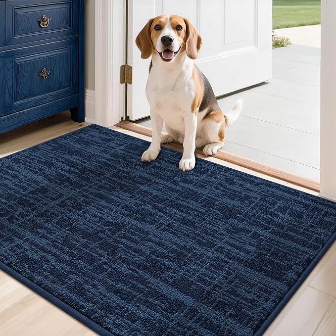 COSY HOMEER-Door-Mat Dirt Trapper Entryway Rugs 24"x36" Non Slip Washable Entrance Mats Absorbent Welcome Mat Low Profile Dog Door Mats for Front Back Doomats and Wet Shoes,Navy Blue by COSYHOMEER