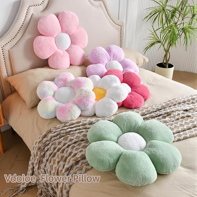 Purple Flower Pillow，23.62In Floor Pillow Cushion Daisy Flower Shaped Throw Pillow Cute Seating Cushion Home Decorative Pillows for Sofa Couch Bed