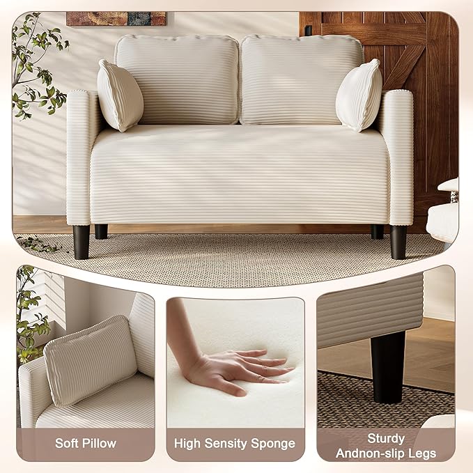 Corduroy Oversized Armchair 48" Extra Wide Accent Chairs W/Double Solid Wood Frame for Living Room Modern Lounge Chair, Upholstered Cloud Single Sofa with Pillows