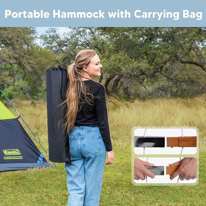 SUNCREAT Portable Outdoor Hammock with Stand Included, Double Hammock with Stand for Outside, Yellow Blue - Image 7