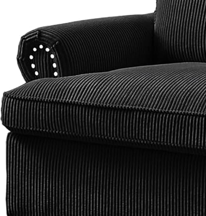 Reversible Sleeper Sofa Bed with Comfortable Memory Foam Mattress, Convertible Corduroy Full Size Pull Out Couch for Living Room, Space Saving Furniture, 76" Wide, Rounded Arms, Black