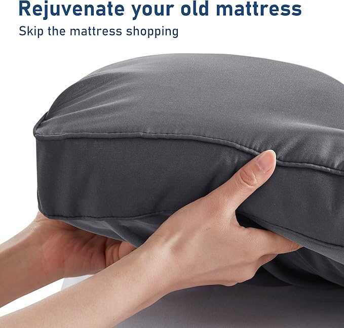 California King Mattress Topper Extra Thick Pillowtop Cooling Mattress Topper Plush Mattress Pad Cover Protector with 8-21 Inch Deep Pocket 3D Snow Down Alternative Fill Grey