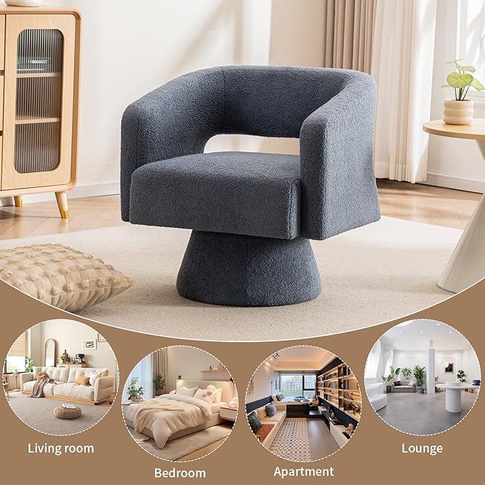 ClinQ Swivel Barrel Accent Chair, Oversized Teddy Upholstered Round Swivel Chairs Set of 3, Modern Luxury 360° Living Room Vanity Chair for Bedroom Office&Living Room, Blue