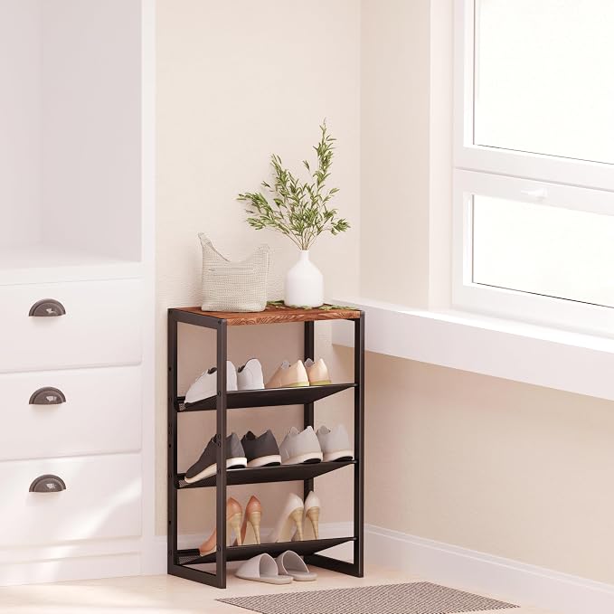 CHEMPFR Narrow 4-Tier Shoe Rack, Slim Space-Saving Shelf with Decorative Wood Top & Steel Mesh, Entryway/Closet/Dorm Organizer, 16.5x11.8x27.9 Inches - Image 4