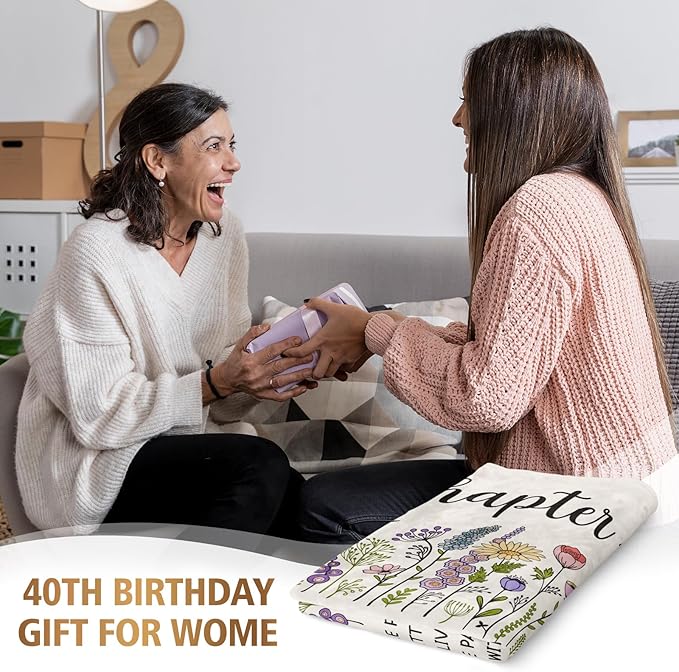 Afterprints 40th Birthday Gifts Women, Chapter 40 Blanket Gift for Her, 40 Year Old Birthday Gifts for Women, Friend, Sister, Mom, 1986 Bday Gift, Turning 40 Throw Blankets 50'' x 60''