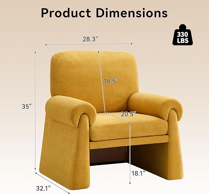 Accent Chairs Set of 2, Modern Living Room Chairs, Comfy Single Sofa Chair with Thick Cushion and Armrests, Upholstered Reading Club Chair, Arm Chair for Living Room Bedroom, Yellow