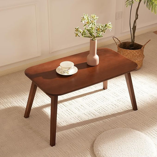Coffee Table Foldable Mid Century Desk TV Stand with Open Storage Shelf Center Table for Living Room Furniture RV No Assembly, Brown (31.5IN)