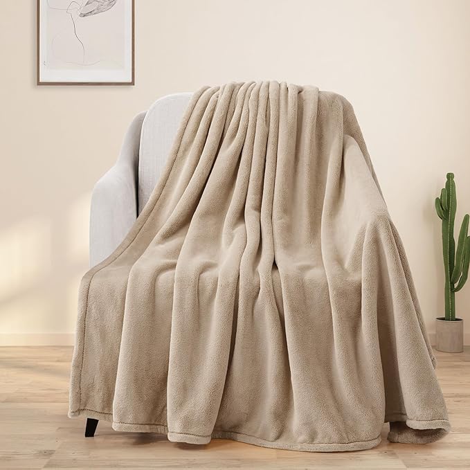 BEAUTEX Fleece Blanket Queen Size Super Soft Flannel Throw Blanket Lightweight Fuzzy Plush Blanket for Couch Sofa or Bed All Seasons (Ivory, 90" x 90")