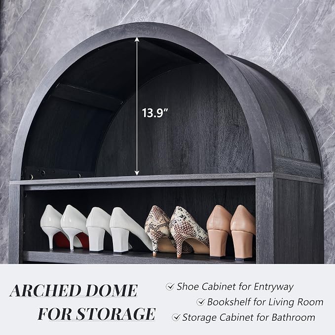 IFGET 71" Tall Arched Shoe Storage Cabinet, 7 Tiers 28 Pairs Wooden Shoe Rack with 3 Adjustable Shelves, Freestanding Shoe Closet Shelf Organizer for Entryway, Hallway, Living Room (Dark Grey) - Image 3