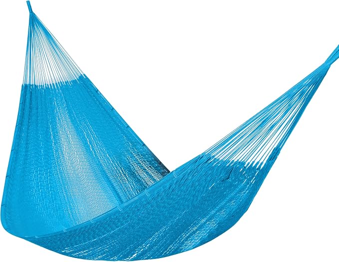 PNAEUT Handwoven Mayan Hammock, Thick Soft Rope Double Hammock for Outdoor Outside & Indoor, 600 lbs Capacity Heavy-Duty, Includes Tree Straps, Carabiners & Carrying Bag (Glacial Lake Blue, X-Large) by PNAEUT