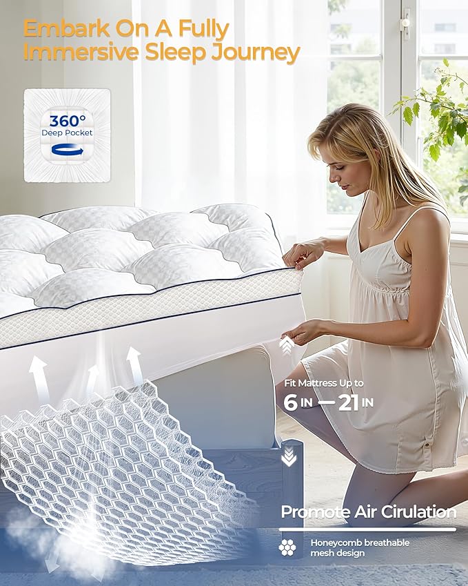 3 Inch King Mattress Topper, Extra Thick Memory Foam Mattress Pad for Back Pain Relief, Pillow Top Mattress Topper King with Breathable Air Mesh, Soft Fluffy Supportive Pressure-Relieving Bed Topper