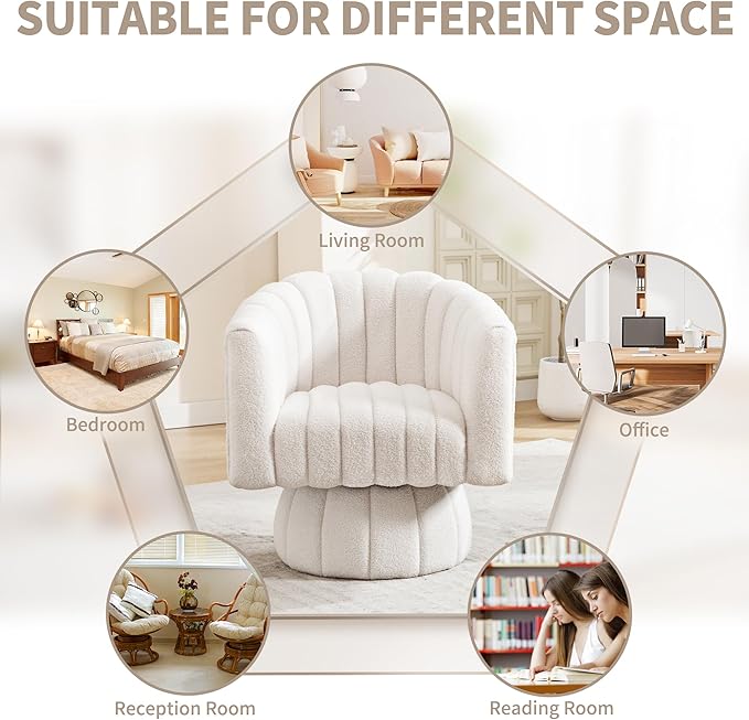 Swivel Accent Barrel Chair - Cute Comfy Small Round 360° Arm Chair Velvet Sofa Club Reading Chair for Living Room Bedroom Office White