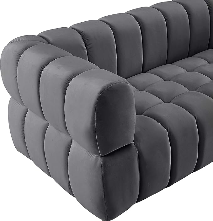 Meridian Furniture 670Grey-L Gwen Collection Modern | Contemporary Velvet Upholstered Loveseat with Deep Biscuit Tufting