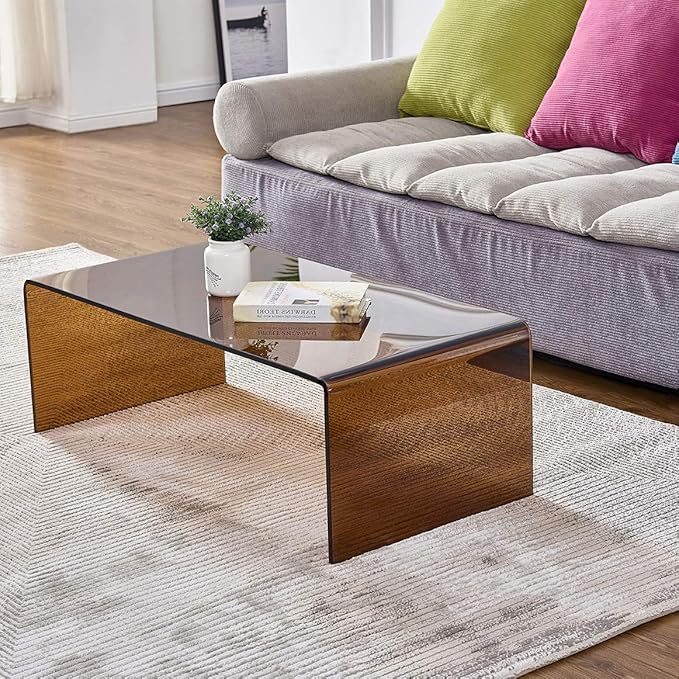 Premium Tempered Glass Coffee Table,Small Modern Coffee Table for Living Room,Match Well with Rug (Brown, 39.4"x19.7"x13.8")