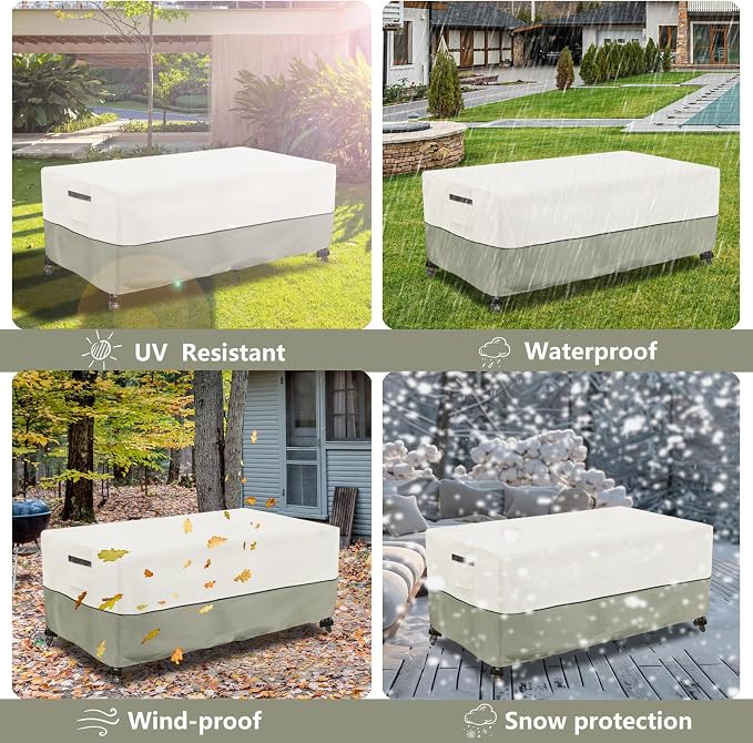 Outdoor Coffee Table Cover,Waterproof Rectangular Patio Small Side Table Cover,48 x 28 x 16 inch,Outdoor Table Covers Waterproof Rectangle,White&Grey-green. - Image 7