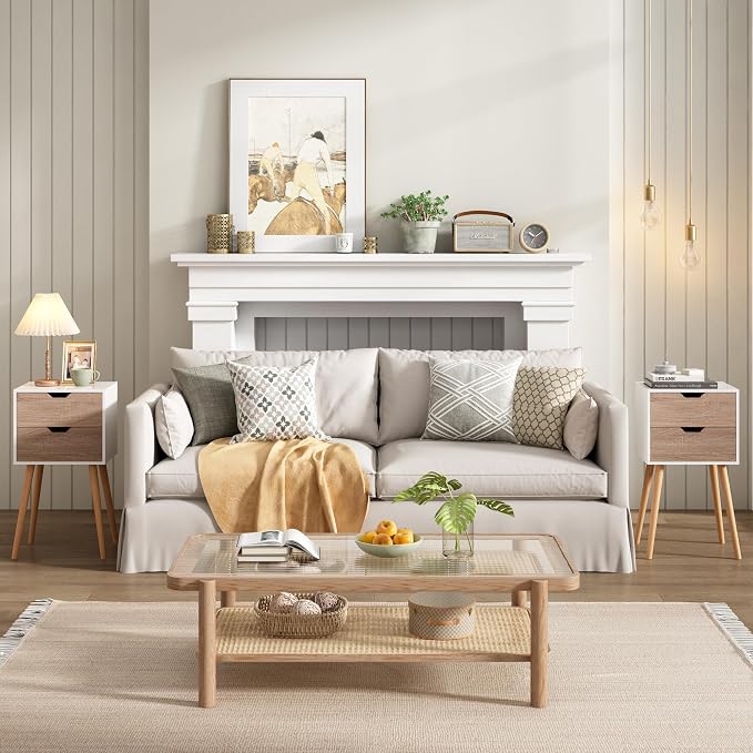 JAXPETY End Tables Set of 2, Night Stand with Drawers, Bedside Tables with Solid Wood Legs and Large Storage Space, End Table, Side Table, for Bedroom, White - Image 3