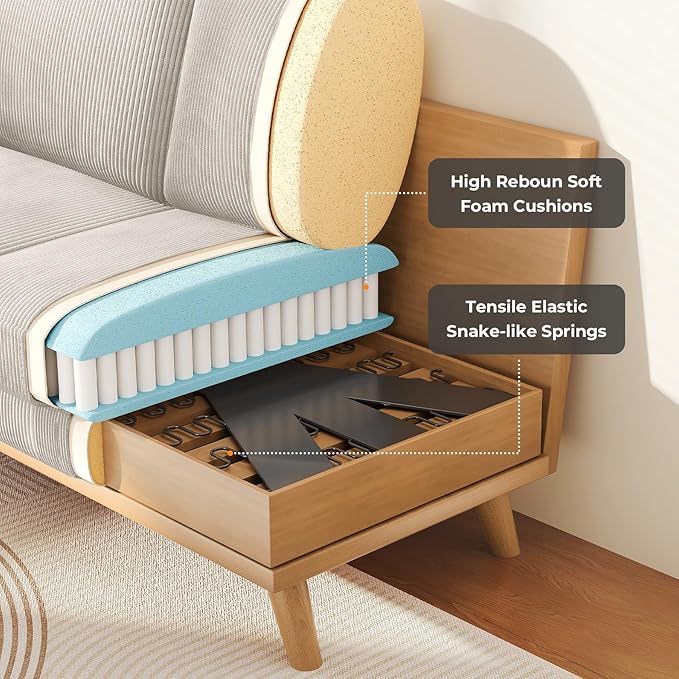 68" Light Gray Corduroy Loveseat Sofa, Comfy Deep Seat Couch with Spring Cushion & Solid Wood Frame, Modern 2-Seater Sofa for Living Room Bedroom Office