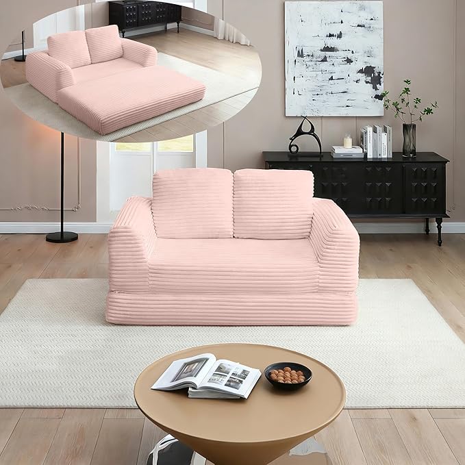 Foldable Boneless Love Seat Couches in a Box, Modern Floor Foam Sleeper Sofa Bed 2-in-1 Convertible Cloud Sofa for Home Apartments Bedroom