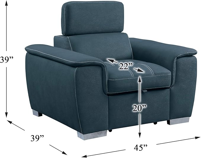 Homelegance Ferriday 45" Convertible Lounger Chair, Blue