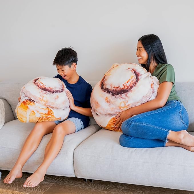 Much Comfort 22" 3D Gooey Cinnamon Bun Throw Pillow - Made with Super Soft & Ultra Premium Fabric - Cute, Comfortable, Plush, Stuffed, Round, Squishy Cushion for Home Decor - Best Funny Gift - Medium