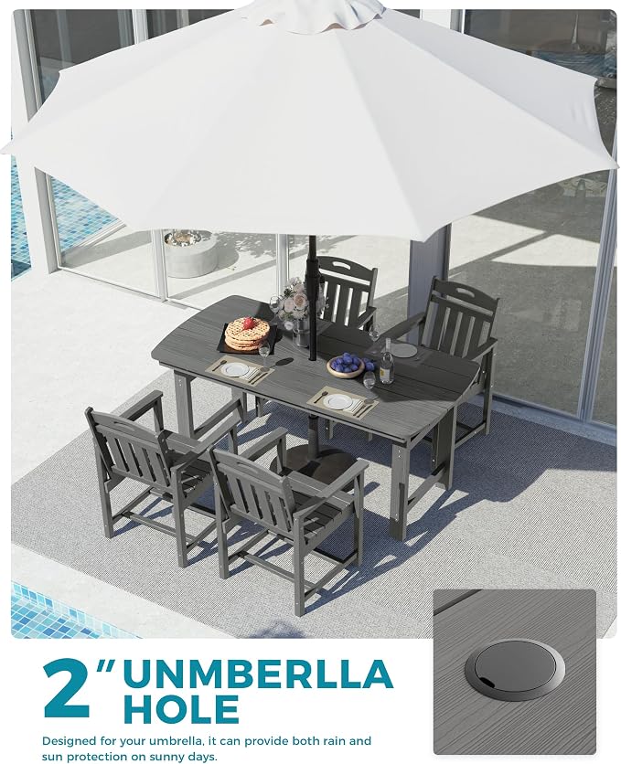 Ciokea HDPE Outdoor Dining Set, 5-Piece Patio Table and Chairs Set with Umbrella Hole, All-Weather Patio Dining Sets for 4, Durable Patio Furniture for Backyard, Garden, Lawn & Poolside, Grey - Image 4